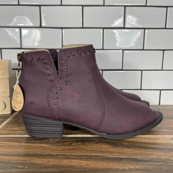 JBU By Jambu Harper Womens Size 8 Shoes Wine Whipstitched Peep Toe Ankle Boots - Picture 3 of 14